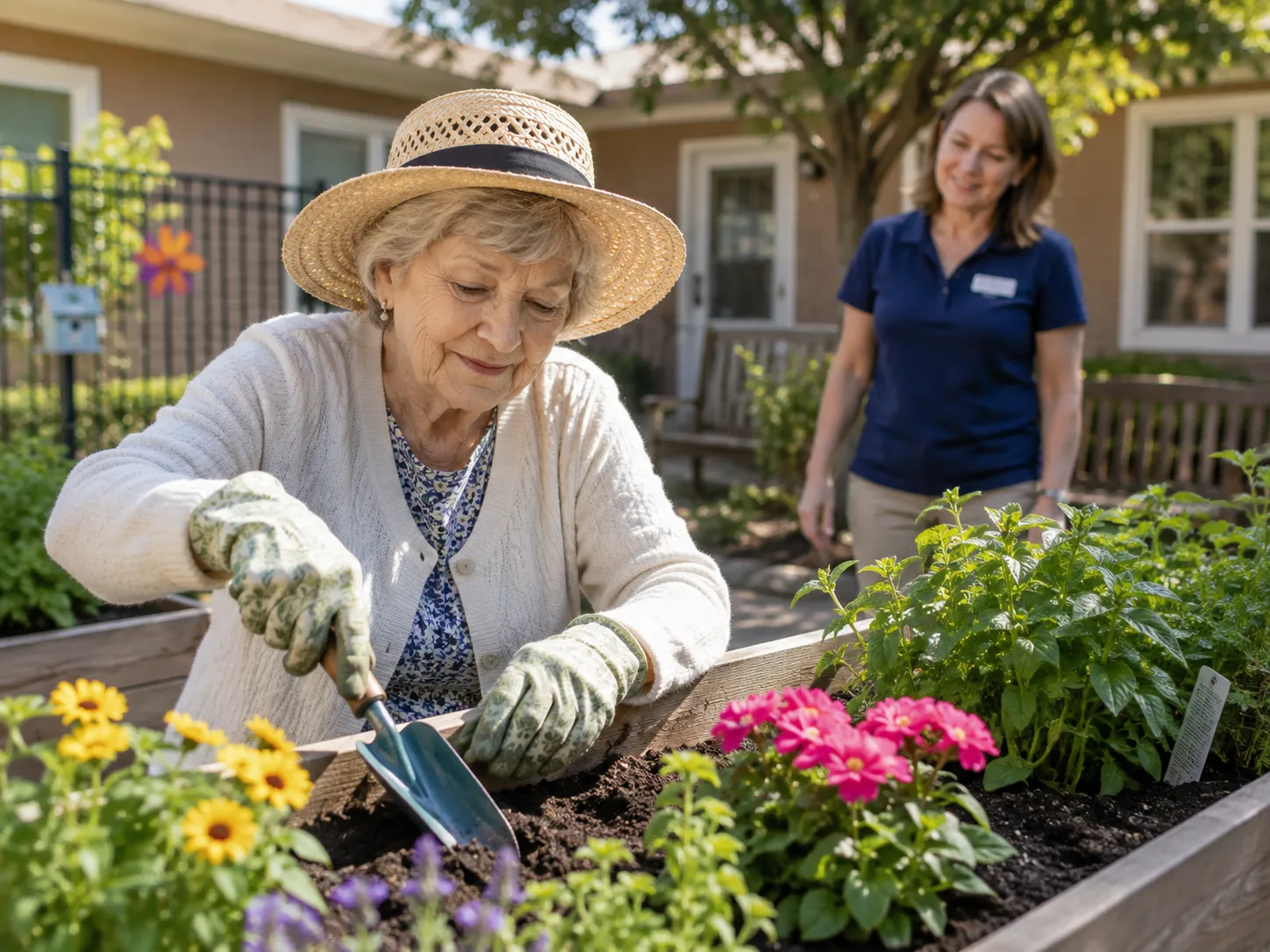 Senior engaging in mind and body wellness activity in memory care